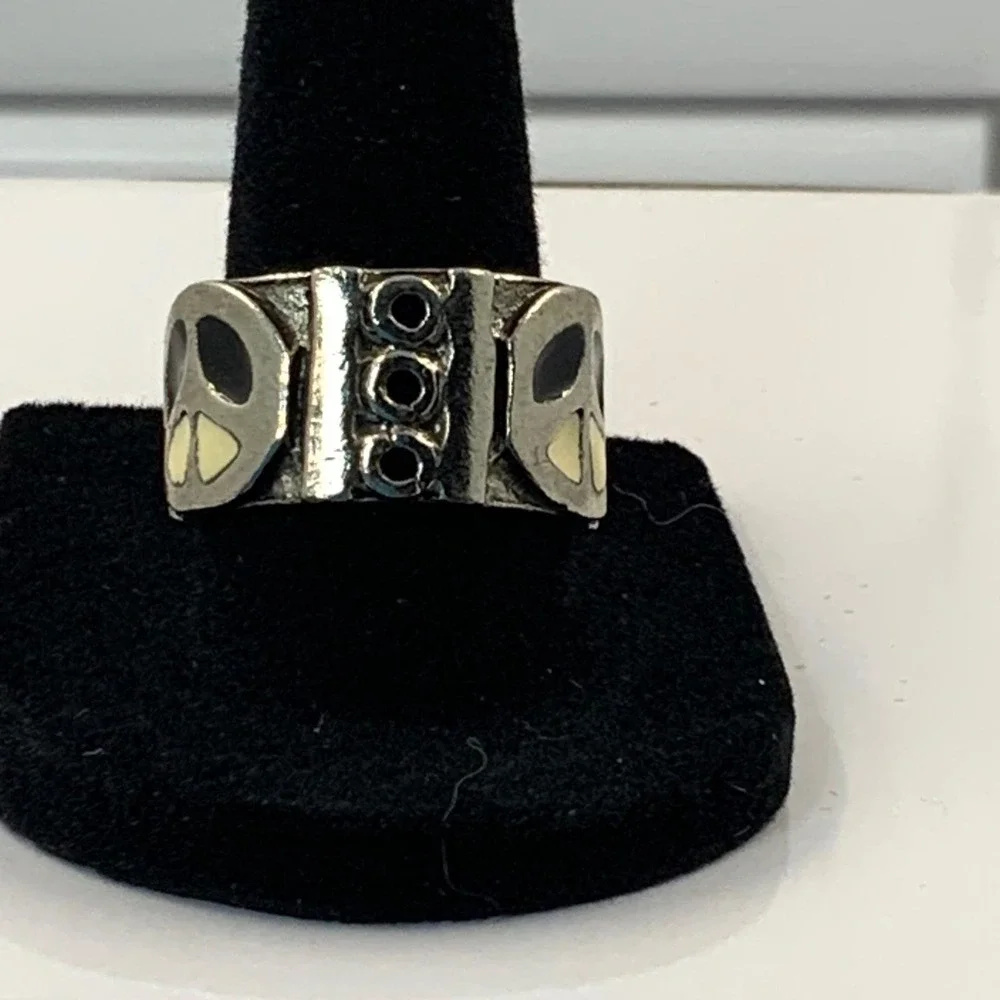 Vintage Taxco Style‎ Peace Sign Biker Ring Silver Size 8.5